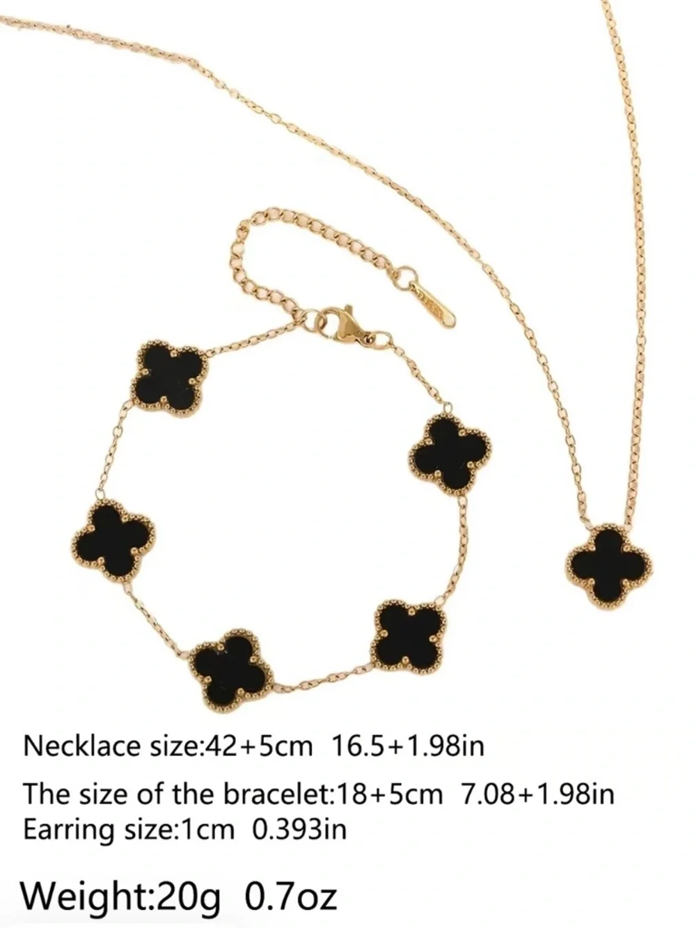 Gold and Black Clover Pendant Necklace, Bracelet & Stud Earring Set - Picture 4 of 4